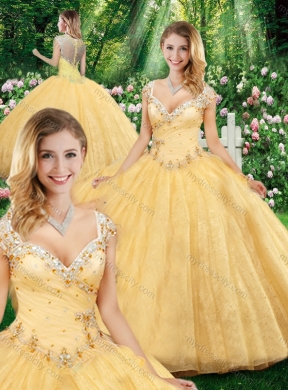 Champagne Latest Ball Gown Straps Quinceanera Dresses with Beading