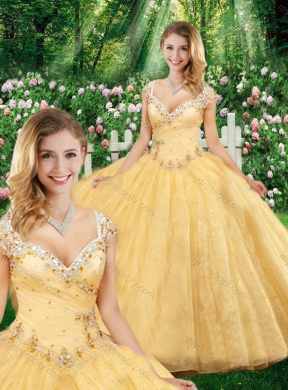 Champagne Latest Ball Gown Straps Quinceanera Dresses with Beading