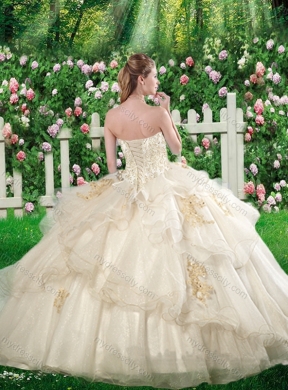 Champagne Pretty Ball Gown Quinceanera Dresses with Appliques and Ruffles in White