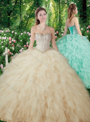 Champagne Pretty Ball Gowns Beading and Ruffles Sweet 16 Dresses