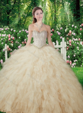 Champagne Pretty Ball Gowns Beading and Ruffles Sweet 16 Dresses