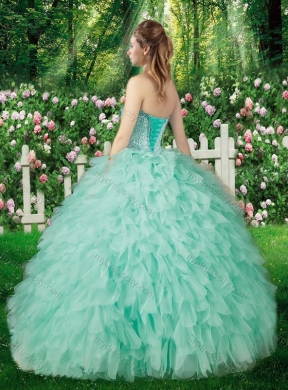 Champagne Pretty Ball Gowns Beading and Ruffles Sweet 16 Dresses