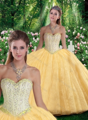 Champagne Simple Ball Gown Sweetheart Beading Quinceanera Gowns for Fall