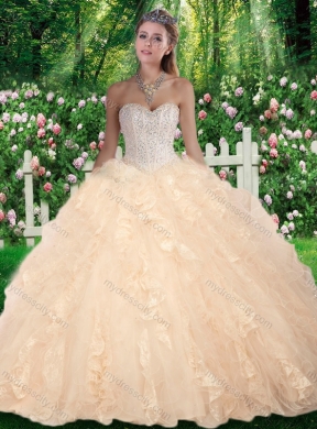 Cheap Champagne Ball Gown Beading and Ruffles Sweet 16 Gowns for Fall