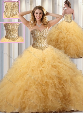 Exclusive Ball Gown Sweet 16 Dresses with Beading and Ruffles in Champagne