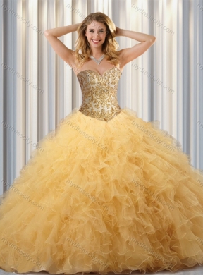 Exclusive Ball Gown Sweet 16 Dresses with Beading and Ruffles in Champagne