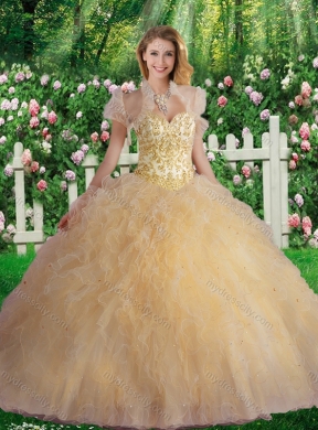 Luxurious Sweetheart Champagne Quinceanera Dresses with Beading