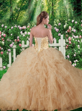 New Style Sweetheart Champagne Quinceanera Gowns with Beading and Ruffles