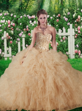 New Style Sweetheart Champagne Quinceanera Gowns with Beading and Ruffles