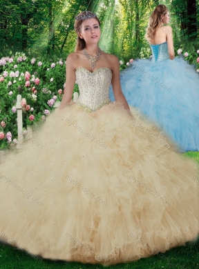 2016 Cheap Champagne Ball Gown Quinceanera Dresses with Beading