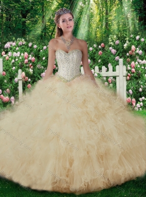 2016 Cheap Champagne Ball Gown Quinceanera Dresses with Beading