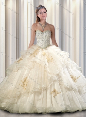 2016 Pretty Champagne  Quinceanera Dresses with Beading and Appliques