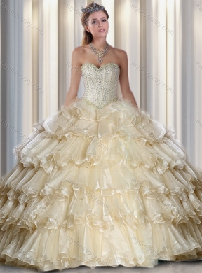 2016 Pretty Champagne  Sweetheart Beading and Ruffled Layers Quinceanera Dresses