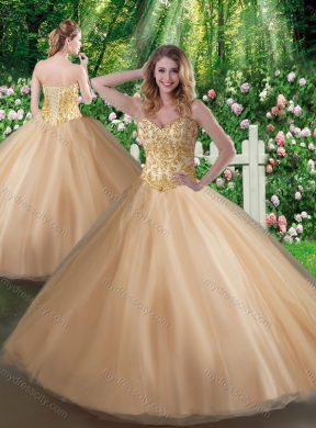 Cheap Champagne A Line  Sweet 16 Gowns with Beading