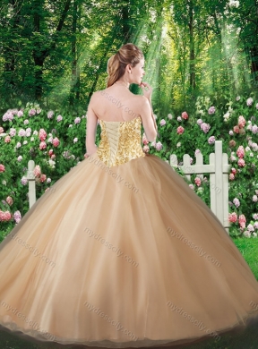 Cheap Champagne A Line  Sweet 16 Gowns with Beading