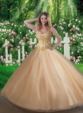 Cheap Champagne A Line  Sweet 16 Gowns with Beading