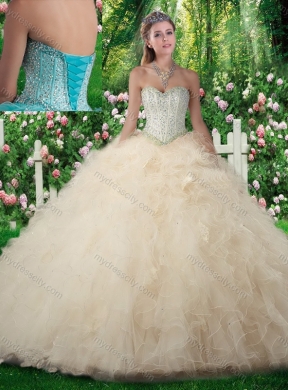 Cheap Champagne A Line Sweetheart Sweet 16 Dresses with Beading