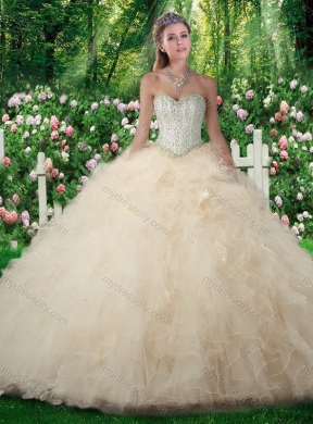 Cheap Champagne A Line Sweetheart Sweet 16 Dresses with Beading