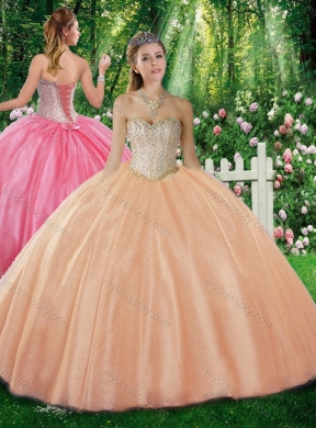 Cheap Champagne Ball Gown Sweetheart Beading  Sweet 16 Dresses