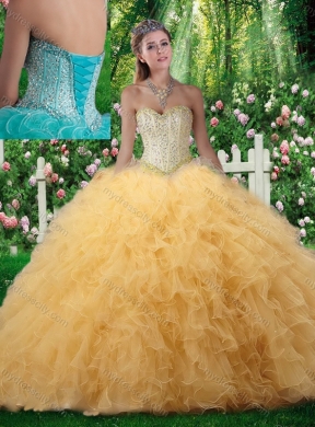 Cheap Champagne Ball Gown Sweetheart Quinceanera Dresses with Beading