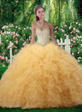 Cheap Champagne Ball Gown Sweetheart Quinceanera Dresses with Beading