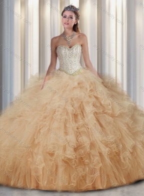 Cheap Champagne Sweetheart Quinceanera Dresses with Beading and Ruffles for Fall