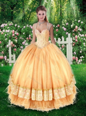 Pretty Champagne  Ball Gown Quinceanera Dresses with Beading and Appliques