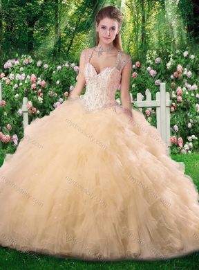 Pretty Champagne  Ball Gown  Quinceanera Dresses with Beading and Ruffles