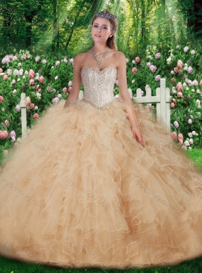 Pretty Champagne  Ball Gown Quinceanera Dresses with Beading for 2016