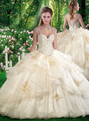 Pretty Champagne  Ball Gown Sweet 16 Dresses with Beading and Appliques