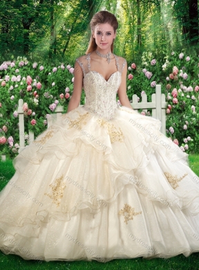 Pretty Champagne  Ball Gown Sweet 16 Dresses with Beading and Appliques