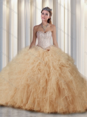 Pretty Champagne  Ball Gown Sweet 16 Dresses with Beading and Ruffles