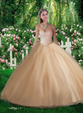 Pretty Champagne A Line Sweetheart Beading Quinceanera Dresses for 2016