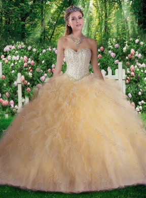 Pretty Champagne Ball Gown Beading and Ruffles Sweet 16 Gowns