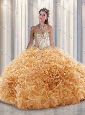 Pretty Champagne Ball Gown Sweetheart Beading Quinceanera Dresses with Brush Train