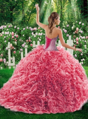 Pretty Champagne Ball Gown Sweetheart Beading Quinceanera Dresses with Brush Train