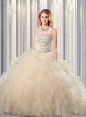 Pretty Champagne Puffy Straps Quinceanera Dresses for 2016