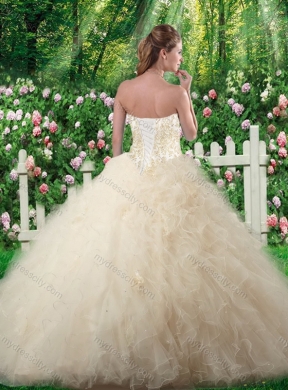 Pretty Champagne Sweet 16 Dresses with Beading and Ruffles