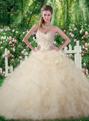 Pretty Champagne Sweet 16 Dresses with Beading and Ruffles