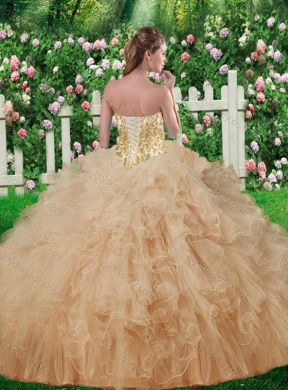 Pretty Champagne Sweetheart Quinceanera Gowns with Beading and Ruffles