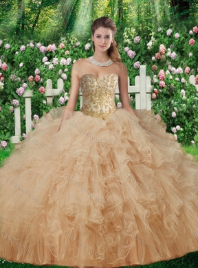 Pretty Champagne Sweetheart Quinceanera Gowns with Beading and Ruffles