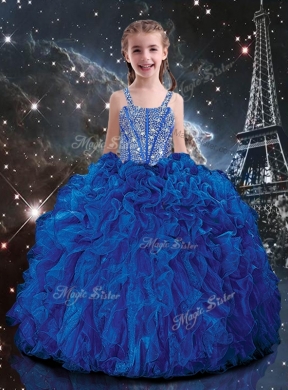 Hot Sale Ball Gown Straps Beading Mini Quinceanera Dresses in Blue