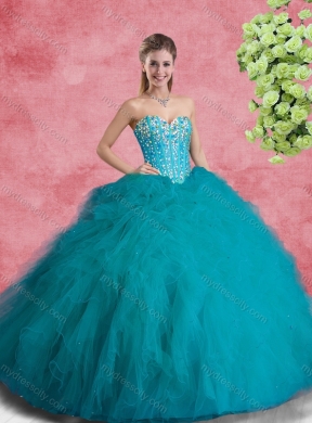 2016 Sweet Ball Gowns Teal Princesita with Quinceanera Dresss with Beading and Ruffles