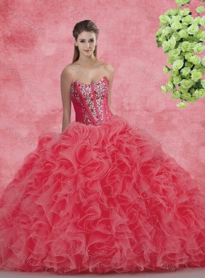 Wonderful Ball Gown Sweetheart Beading Princesita with Quinceanera Dress in Coral Red