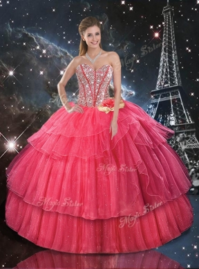 Fashionable Ball Gown Coral Red Princesita with Quinceanera Dress with Beading for Fall