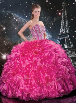 Luxurious Beading Princesita with Quinceanera Dress in Hot Pink