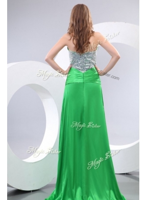 Affordable Sweetheart Paillette and High Slit Green Prom Dress