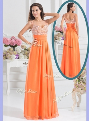 Best Empire Spaghetti Straps Beading Prom Dress for Fall