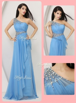 Cheap Empire One Shoulder Prom Dresses with Beading and Ruching