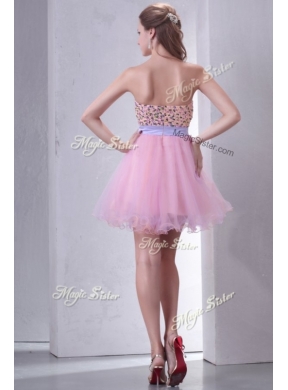 Lovely Sweetheart Beading Pink Short Prom Dress for Cocktail